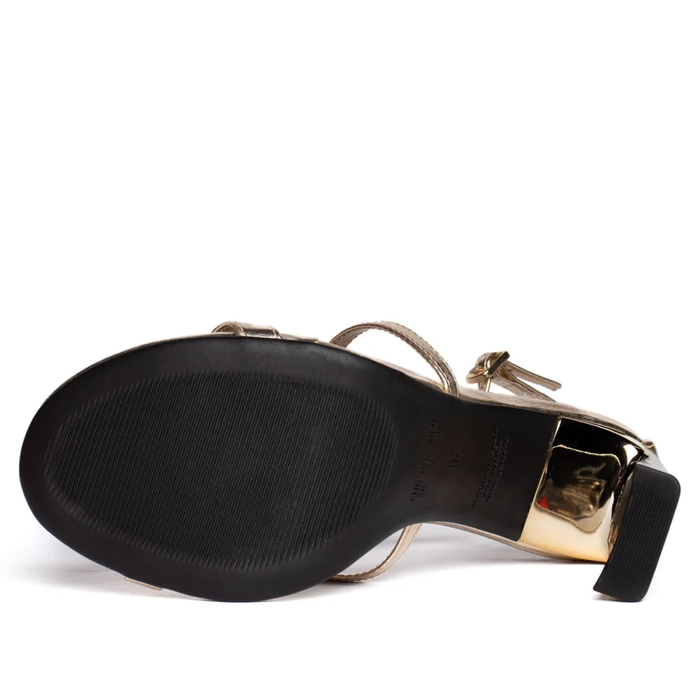 Sandália Feminina Bebecê Salto Alto Metalizada Dourado Dourado 2