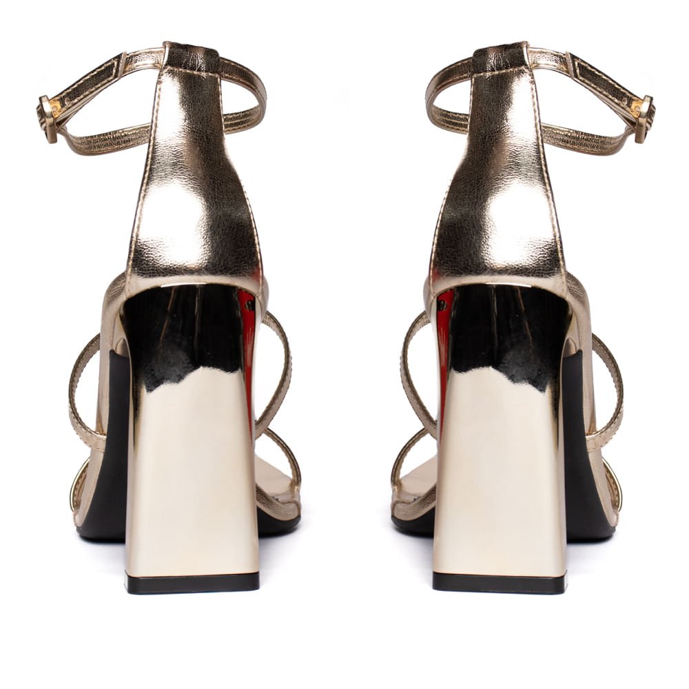 Sandália Feminina Bebecê Salto Alto Metalizada Dourado Dourado 3