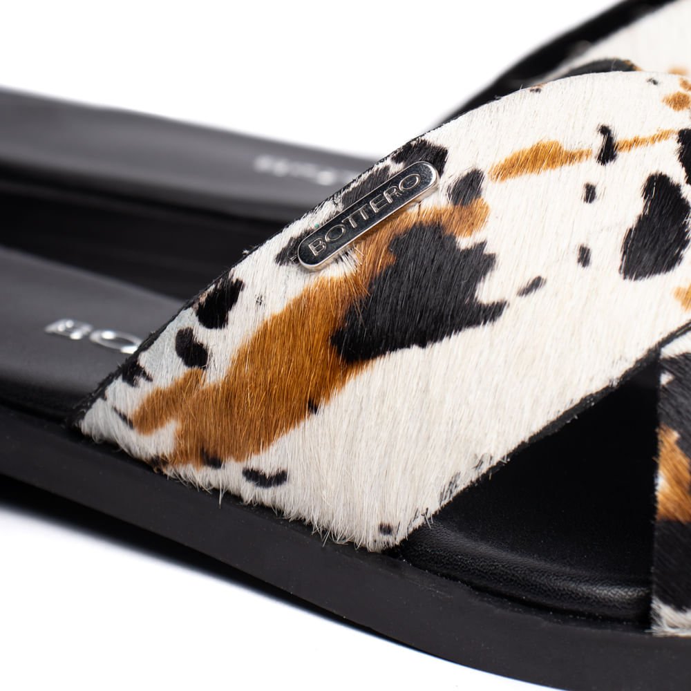 Rasteira Feminina Bottero Couro Animal Print Preto/bege Preto/Bege 4