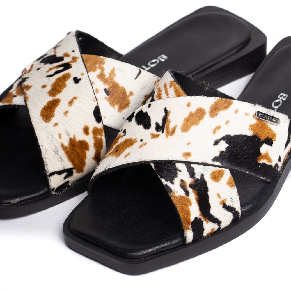 Rasteira Feminina Bottero Couro Animal Print Preto/bege Preto/Bege 5