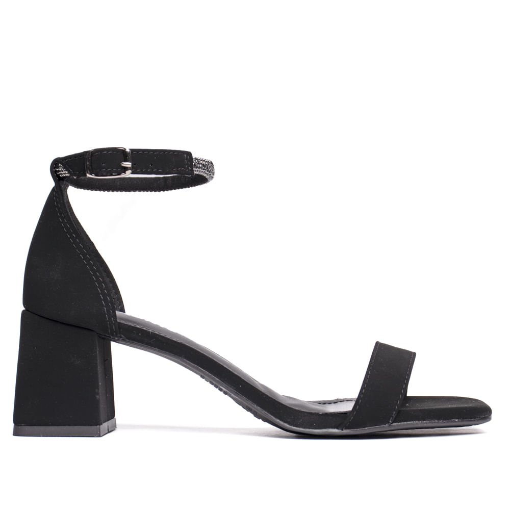 Sandália Feminina Via Marte Salto Bloco Nobuck Strass Preto