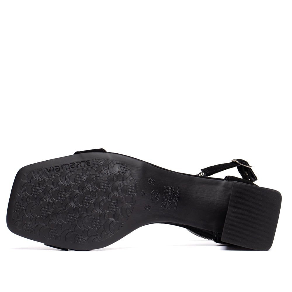 Sandália Feminina Via Marte Salto Bloco Nobuck Strass Preto Preto 2