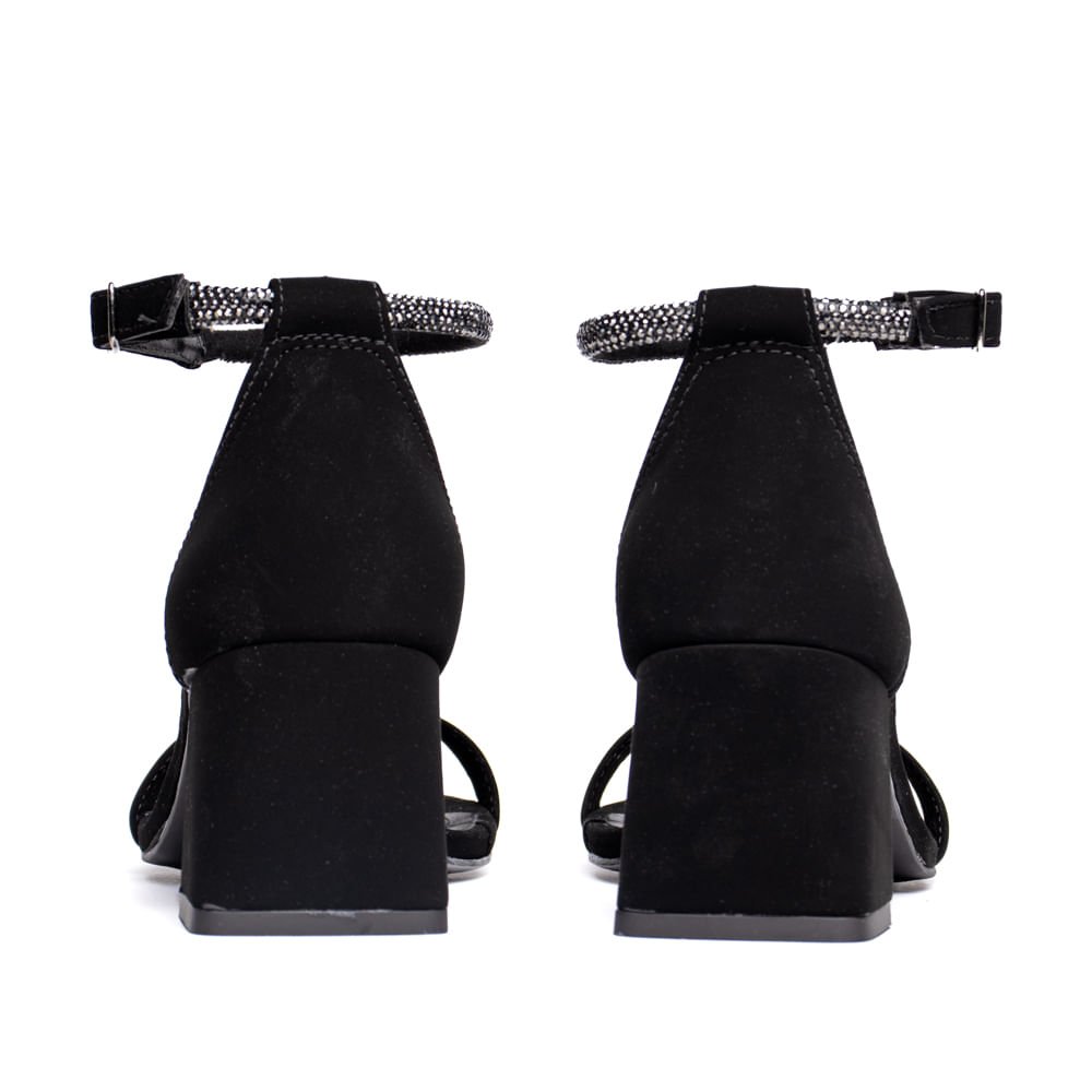 Sandália Feminina Via Marte Salto Bloco Nobuck Strass Preto Preto 3