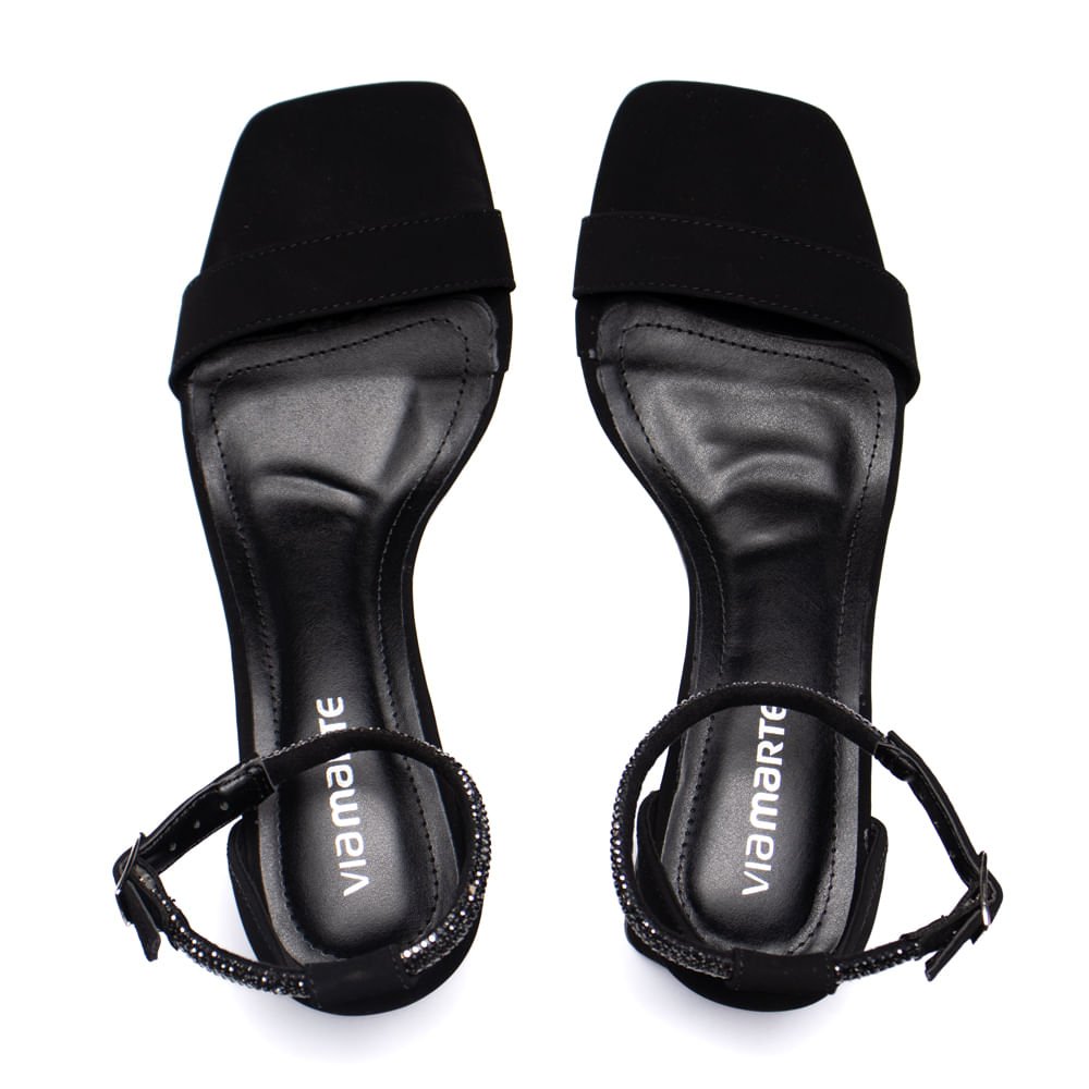 Sandália Feminina Via Marte Salto Bloco Nobuck Strass Preto Preto 4