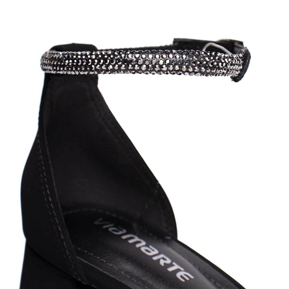 Sandália Feminina Via Marte Salto Bloco Nobuck Strass Preto Preto 6