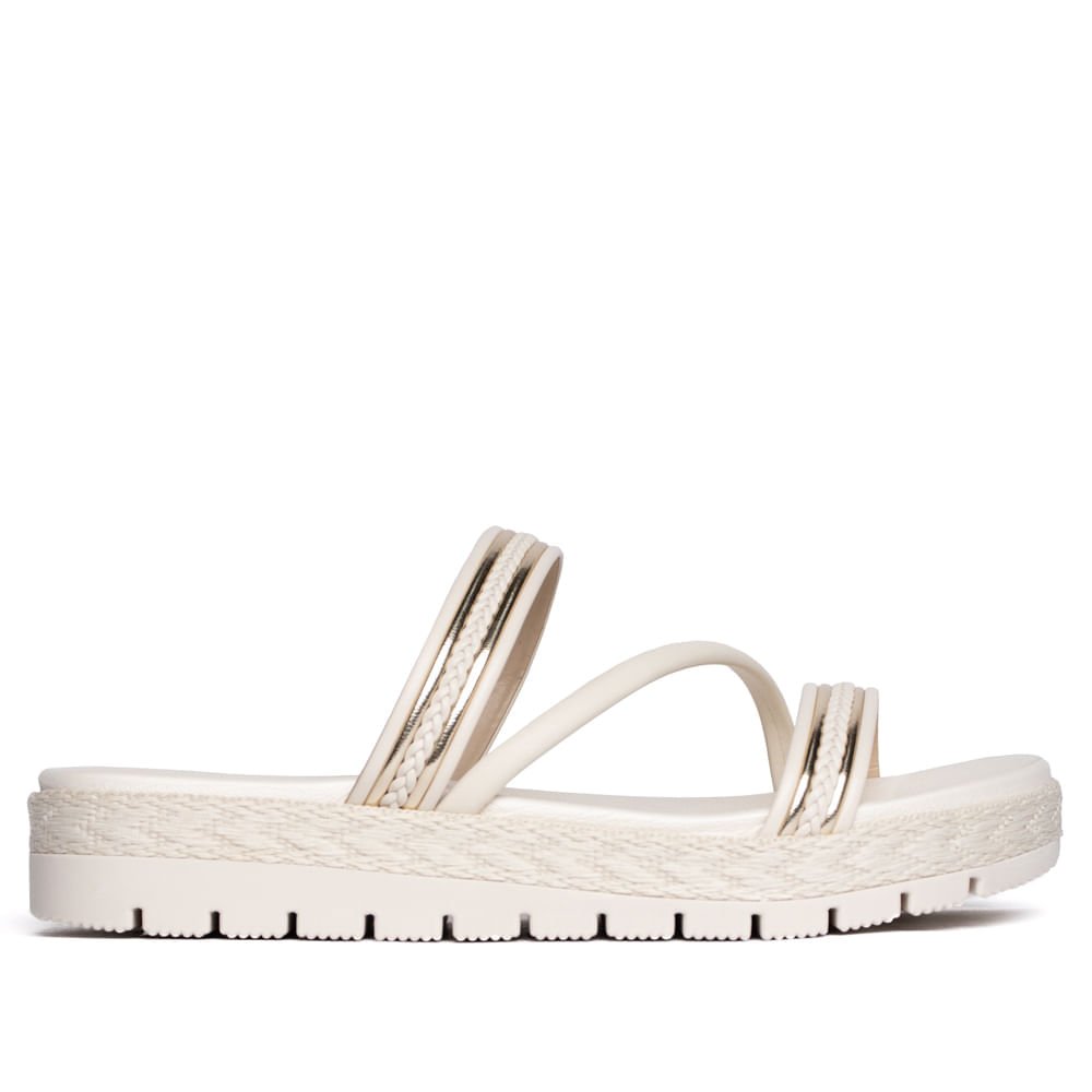 Tamanco Feminino Moleca Flatform com Tiras Trançadas Off White