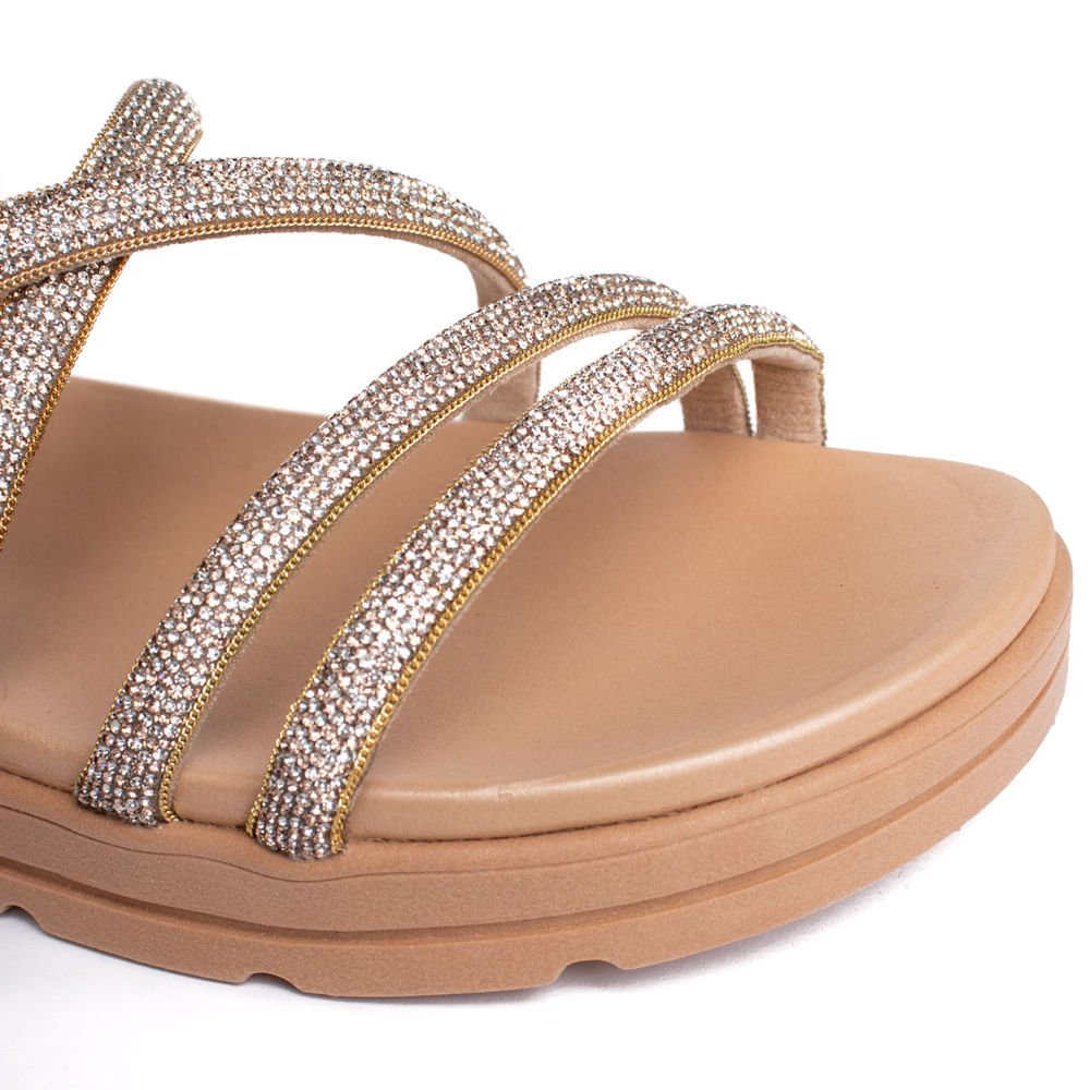 Chinelo Feminino Moleca Flatform com Tiras de Strass Nude Nude 5