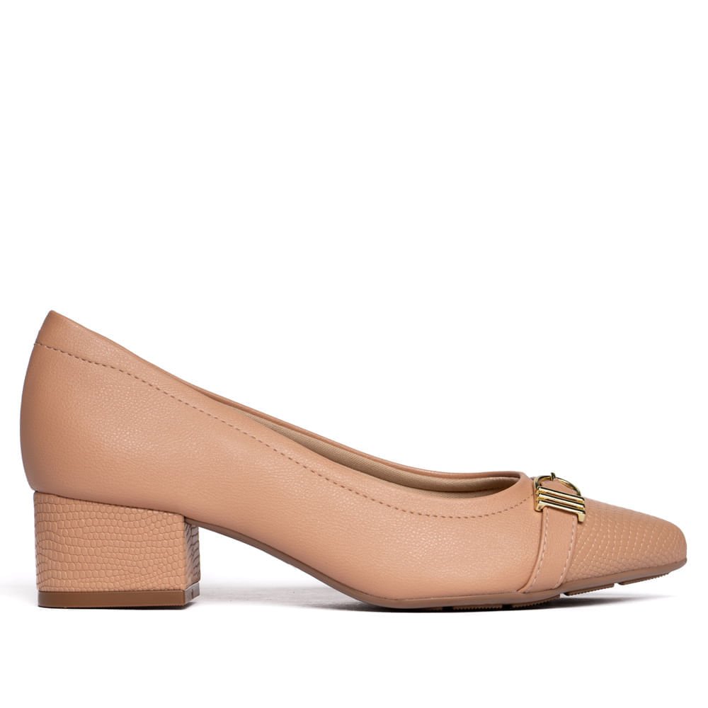 Sapato Feminino Modare Detalhe com Textura e Fivela Nude