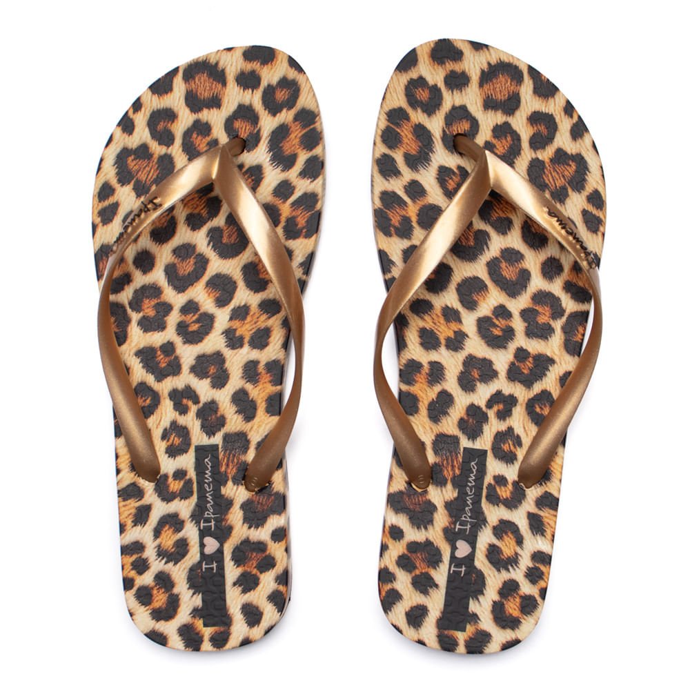 Chinelo Feminino Ipanema Trendy Tiras Oncinha Dourado/Preto