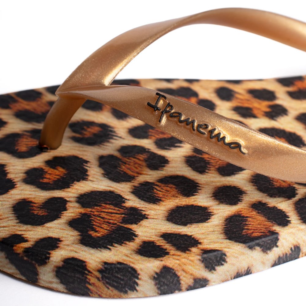 Chinelo Feminino Ipanema Trendy Tiras Oncinha Dourado/Preto Animal Print 4