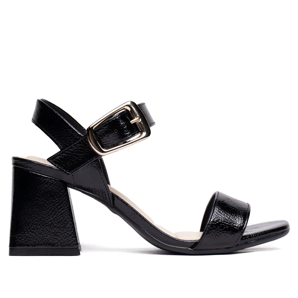 Sandália Feminina Bebecê Salto Bloco com Fivela Preto Preto 1