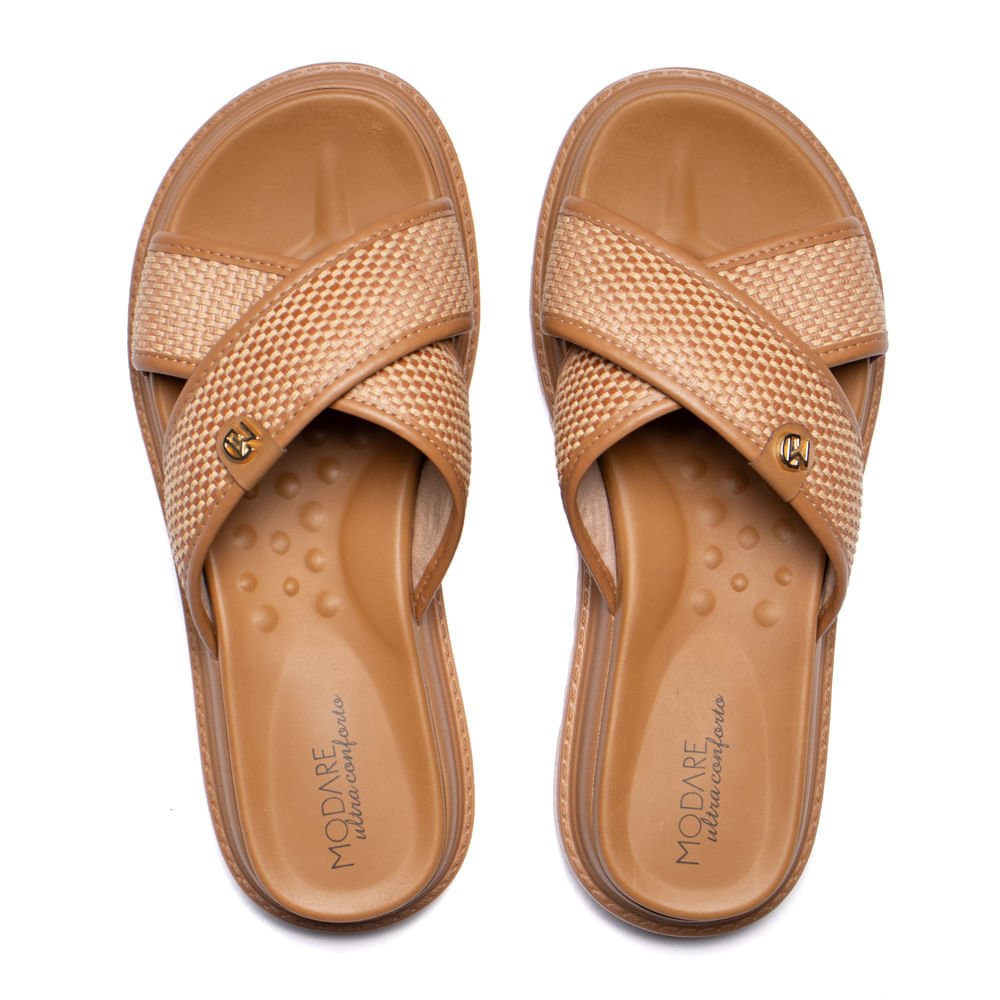 Tamanco Feminino Modare Tiras Cruzadas Tramado Caramelo