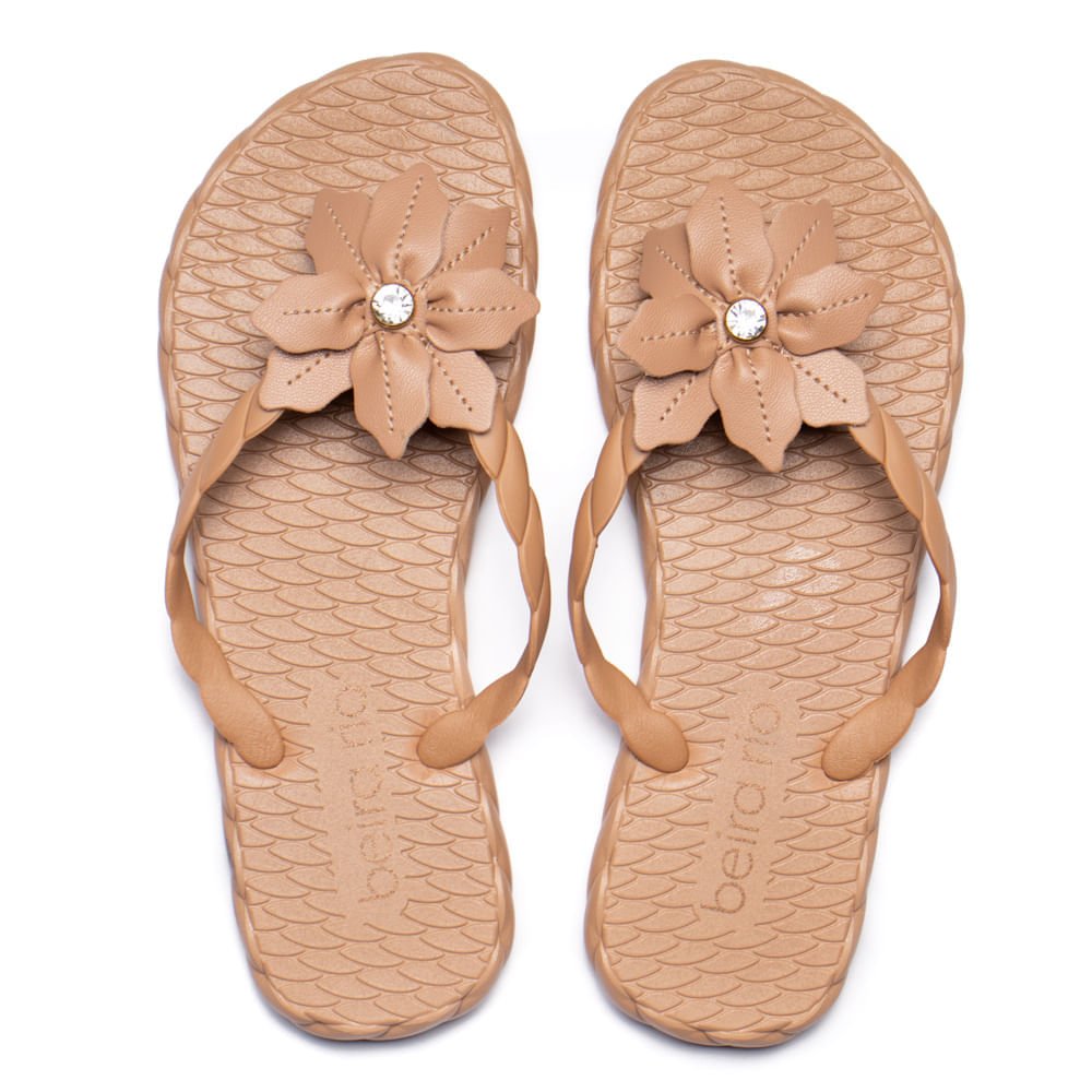 Chinelo Feminino Beira Rio de Dedo com Flor Nude