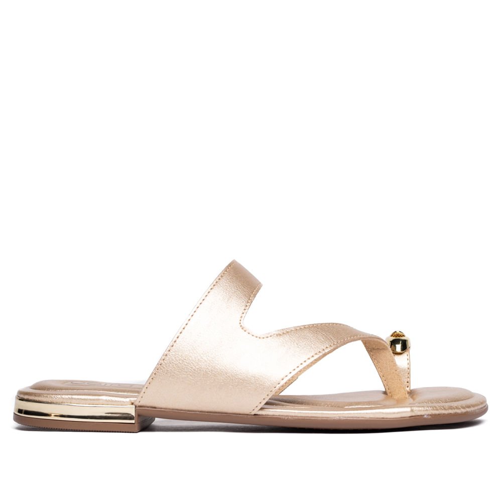 Rasteira Feminina Beira Rio Metalizada Strass Dourado Dourado 2