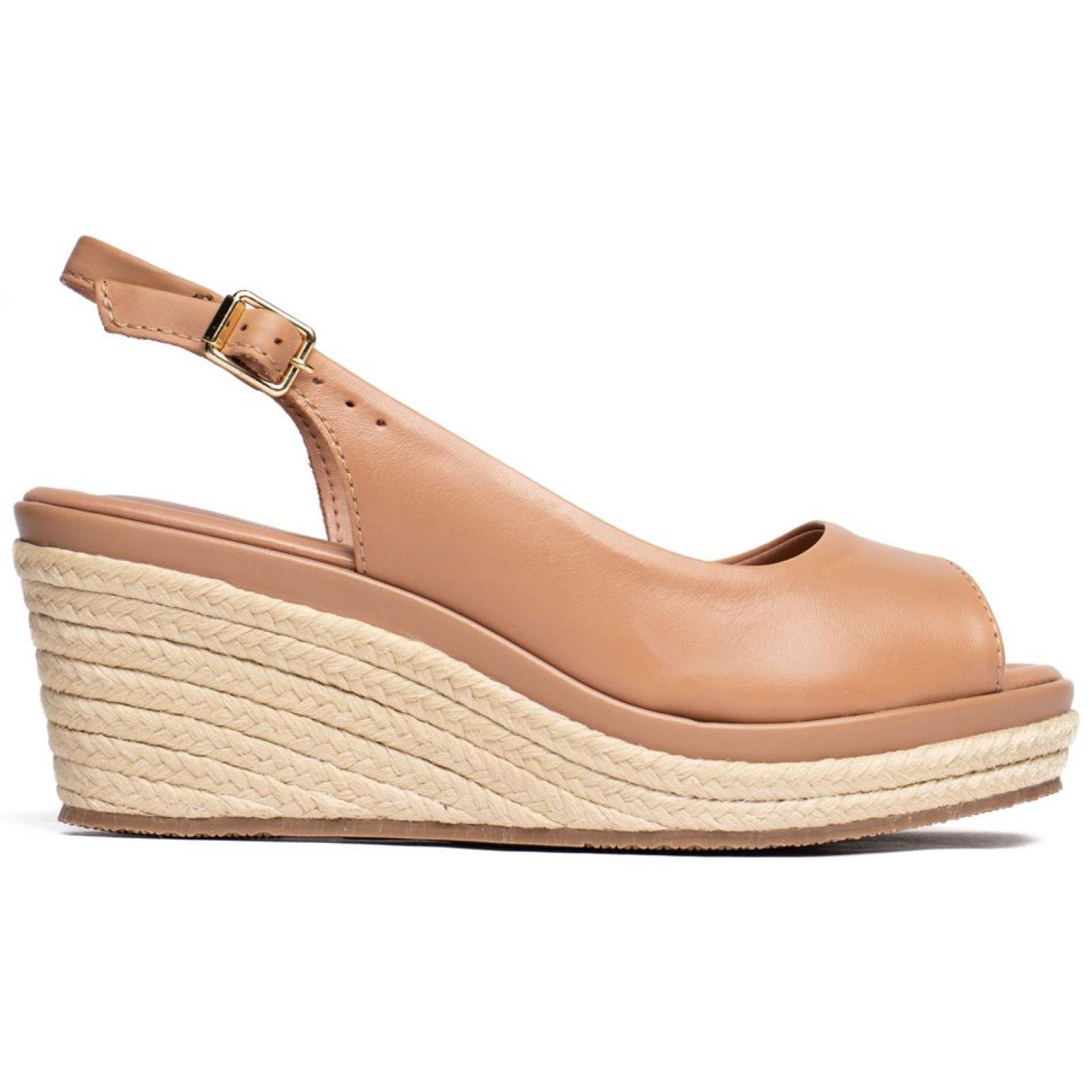 Sandália Feminina Bottero Anabela Couro Detalhe Corda