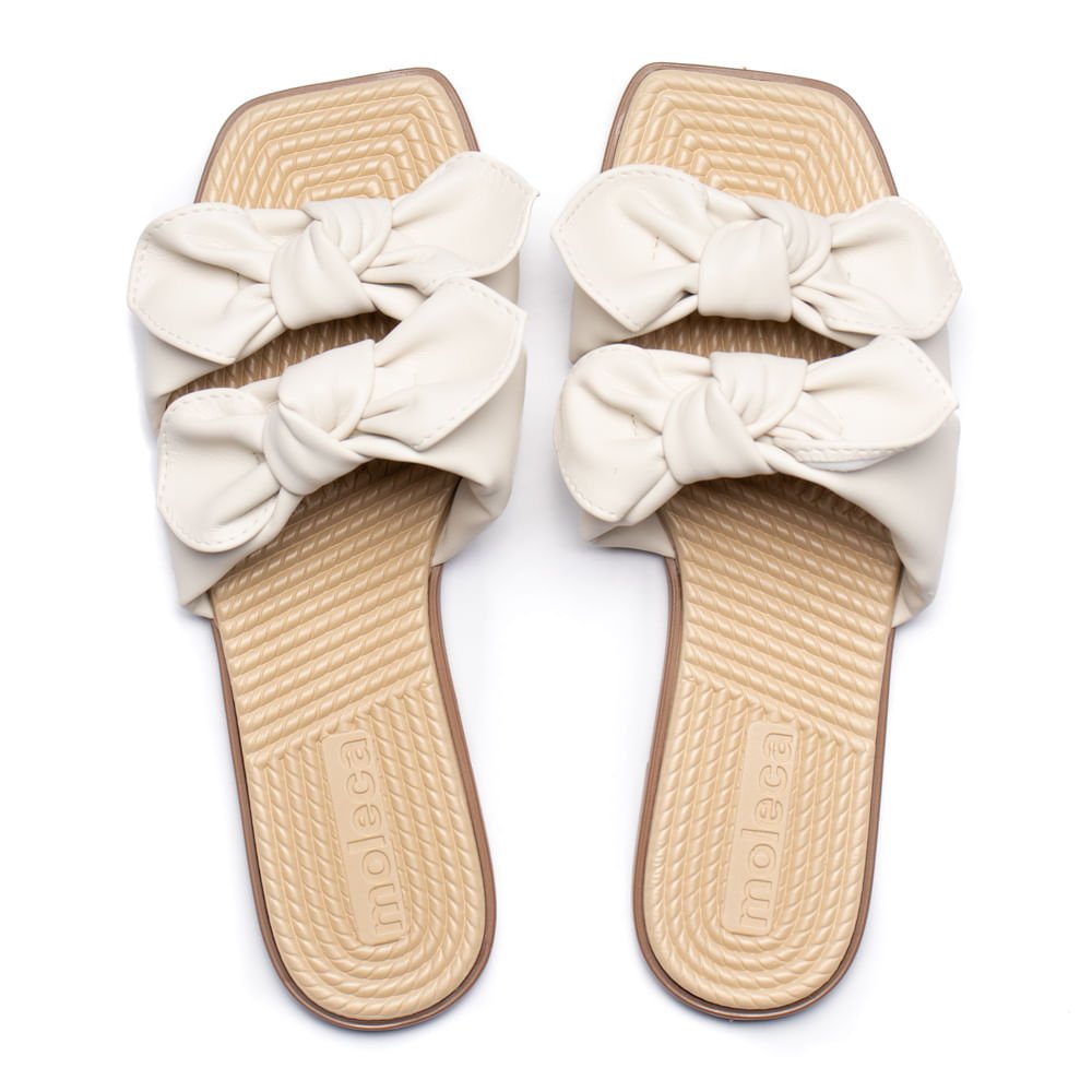 Rasteira Feminina Moleca Tiras com Laços Off White