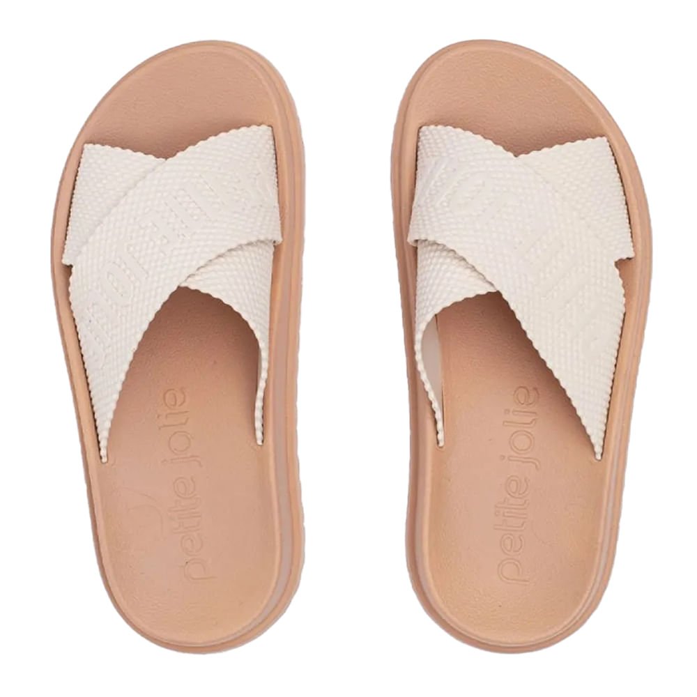 Chinelo Slide Feminino Petite Jolie Flatform Caramelo/Branco