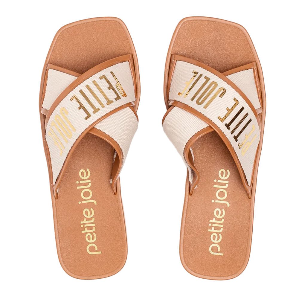 Chinelo Slide Feminino Petite Jolie Caramelo/Dourado