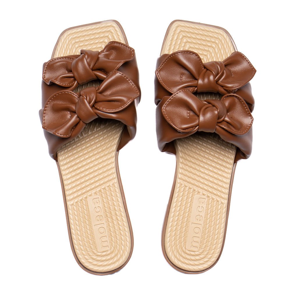 Rasteira Feminina Moleca Tiras com Laços Marrom