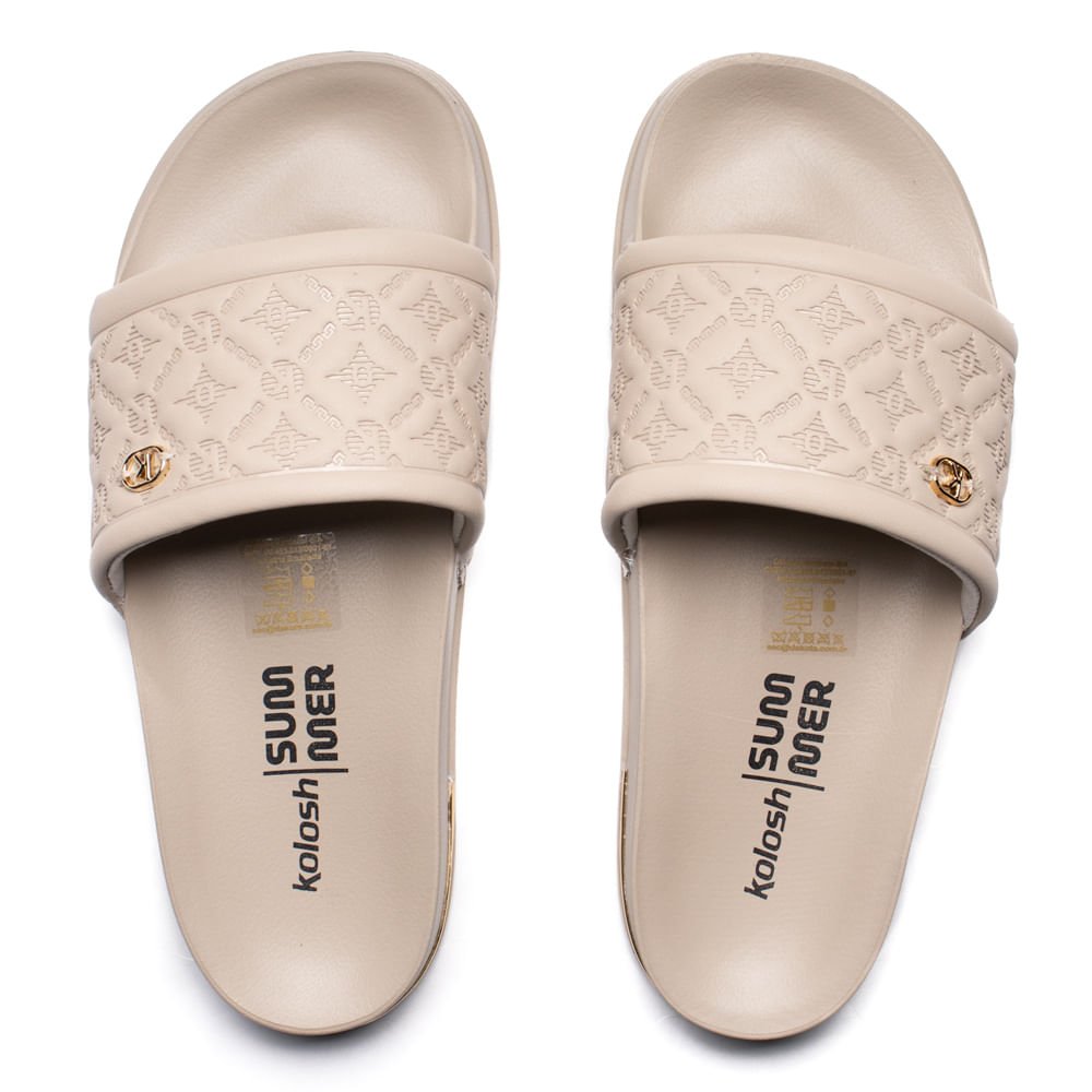 Chinelo Slide Feminino Kolosh Texturizado Bege