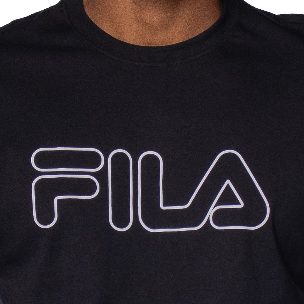 Camiseta Masculina Fila Letter Outline Slim Preto/Branco Preto/Branco 3