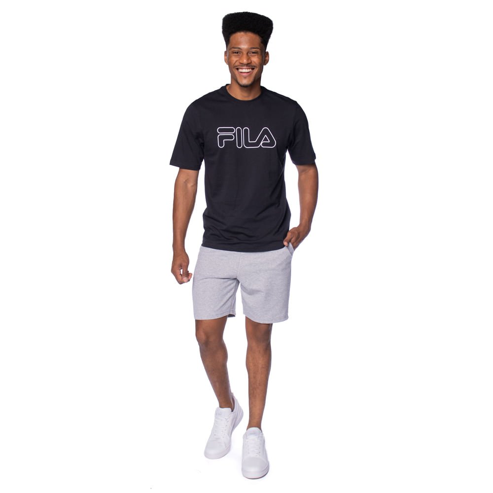 Camiseta Masculina Fila Letter Outline Slim Preto/Branco Preto/Branco 4