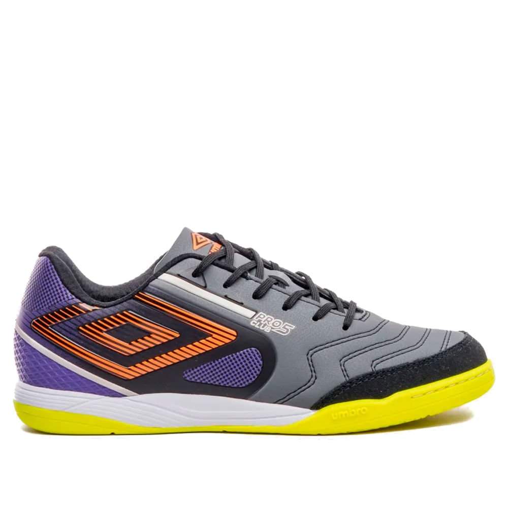 Chuteira Futsal Masculina Umbro Pro 5 Bump Club Cinza/Roxo
