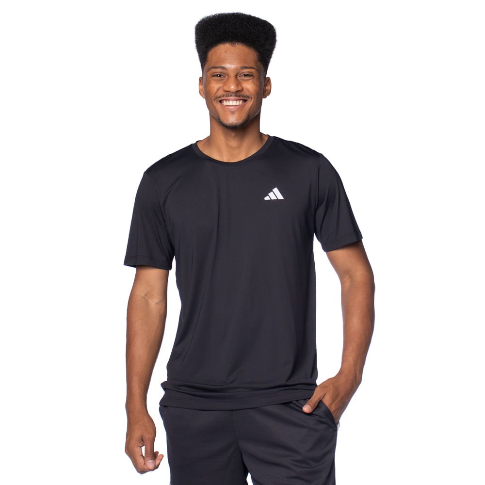 Camiseta Masculina Adidas Own The Run 3 Listras Preto