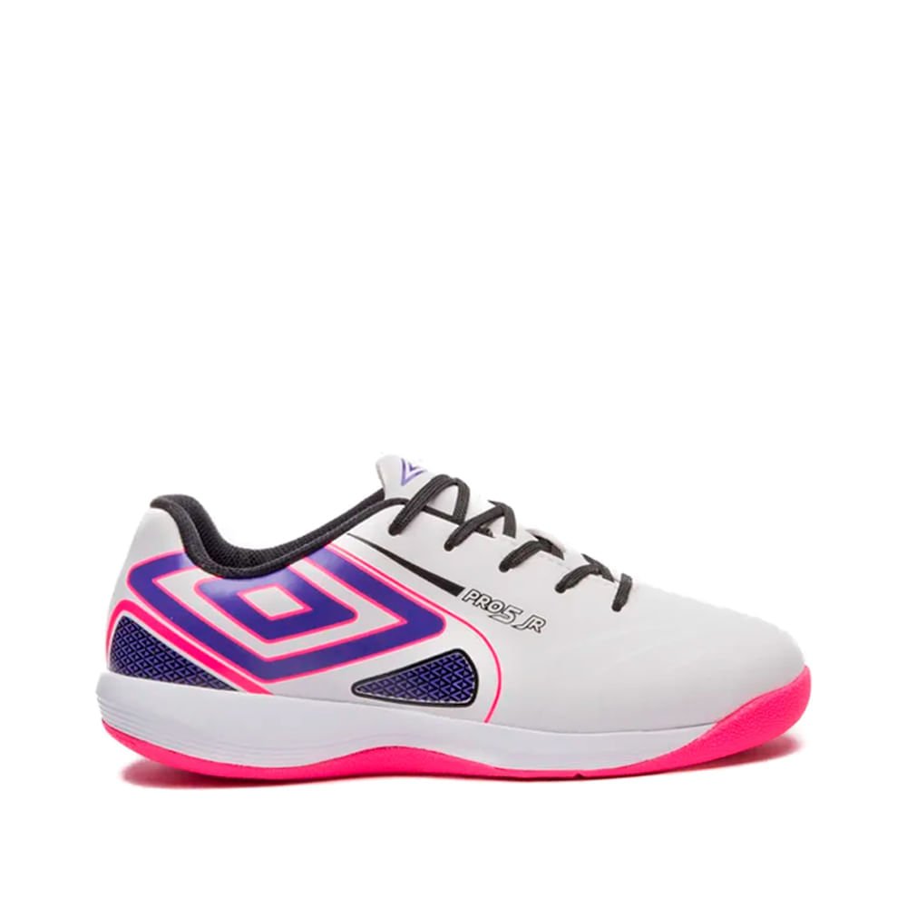 Chuteira Futsal Infantil Umbro Pro 5 Jr Branco/Roxo