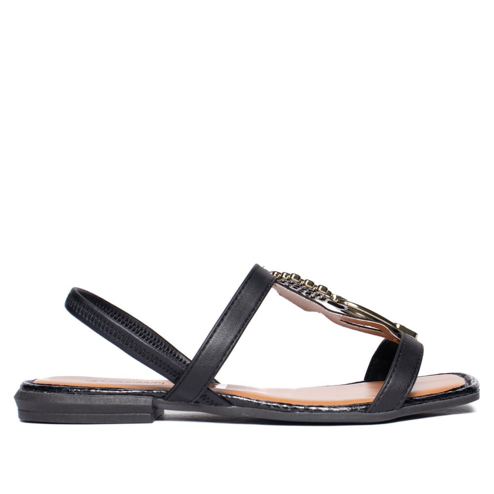 Sandália Rasteira Feminina Mississipi Adereço Preto