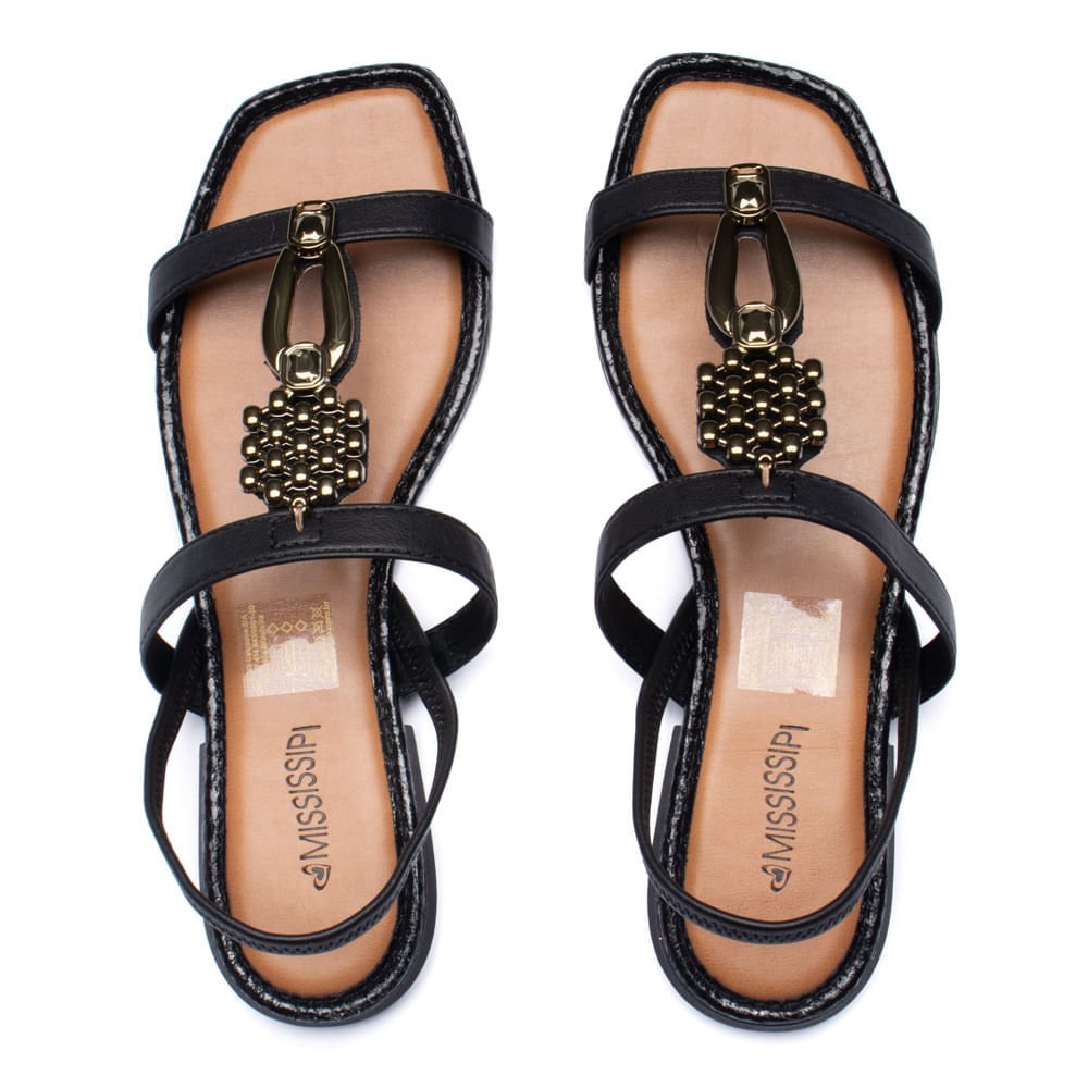 Sandália Rasteira Feminina Mississipi Adereço Preto Preto 4