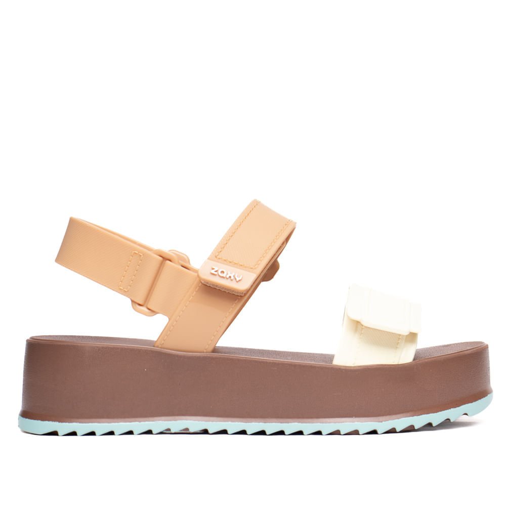 Sandália Papete Feminina Zaxy New Up Bege/Marrom