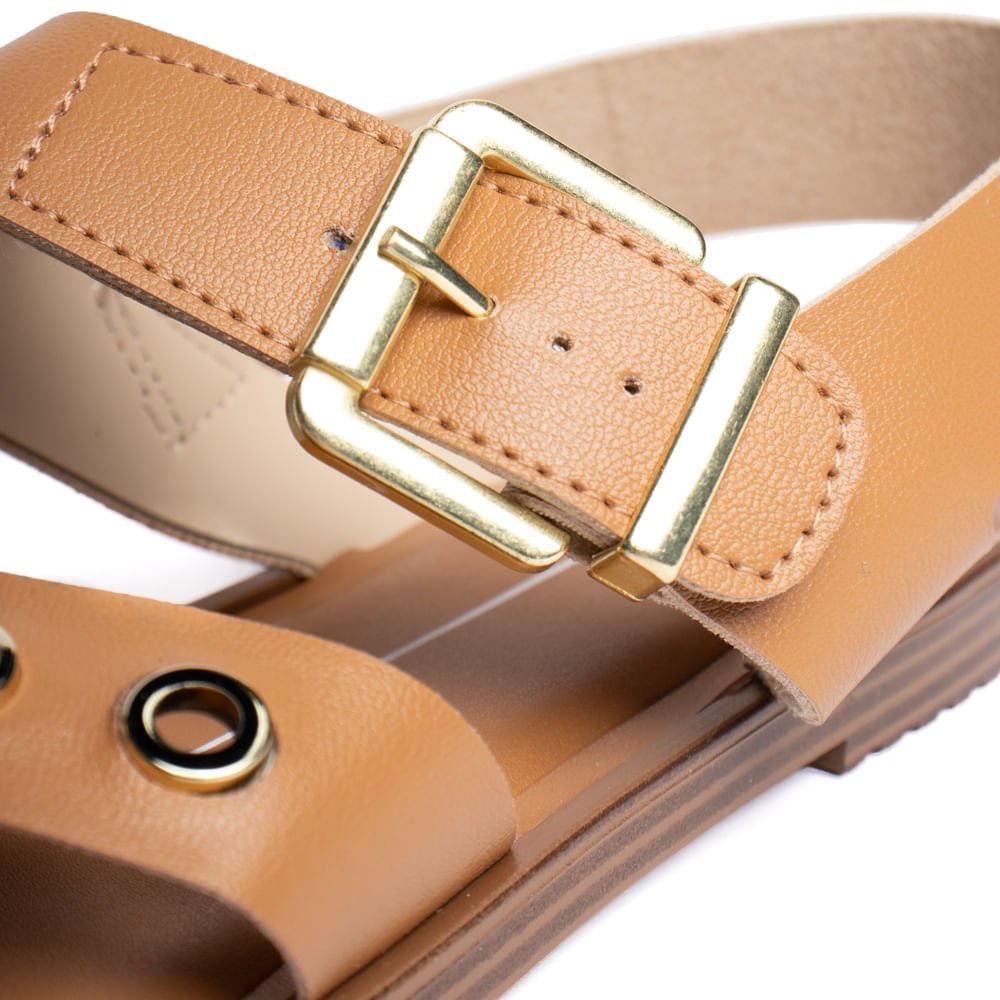 Sandália Feminina Moleca Rasteira Tiras Ilhós Caramelo Caramelo 6