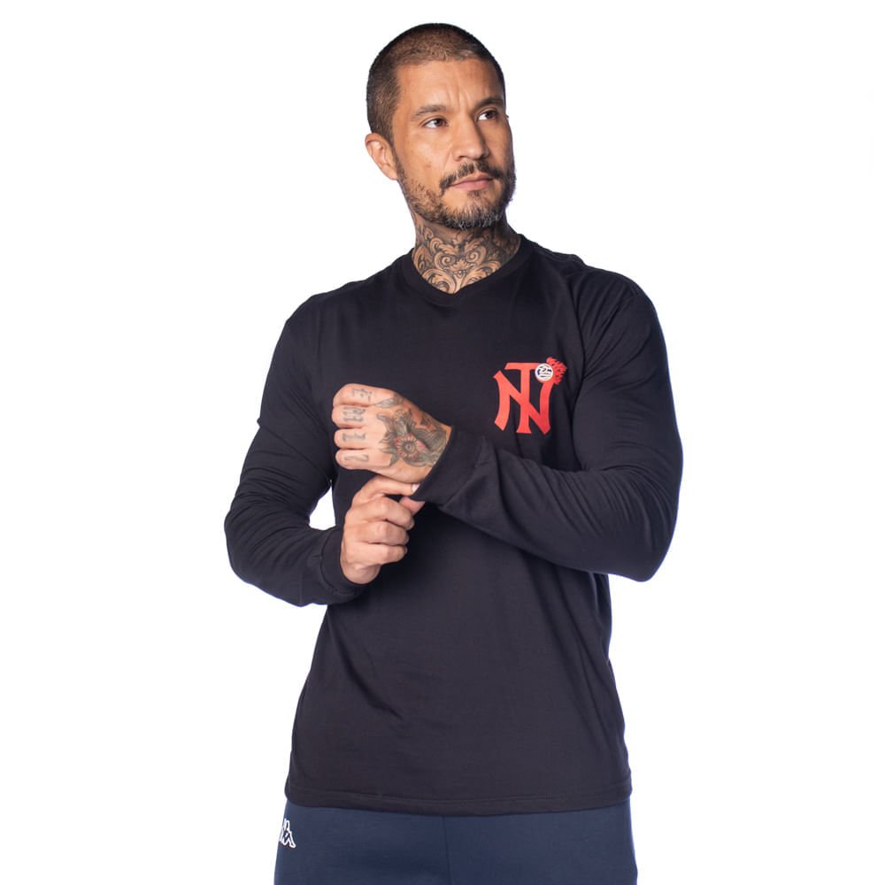 Camiseta Masculina Over Surf Manga Longa Logo Camurça Preto