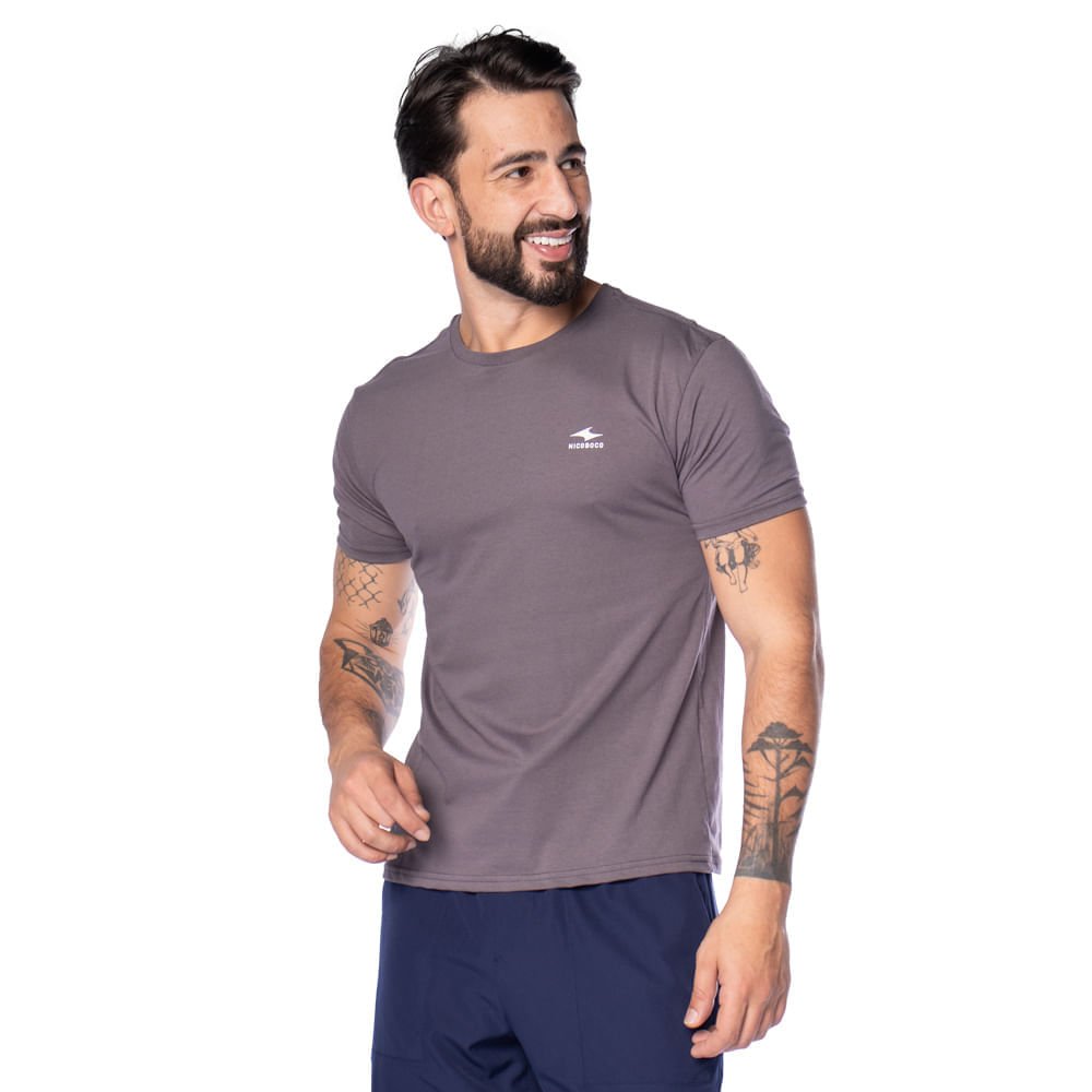 Camiseta Masculina Nicoboco Logo Emborrachado Cinza