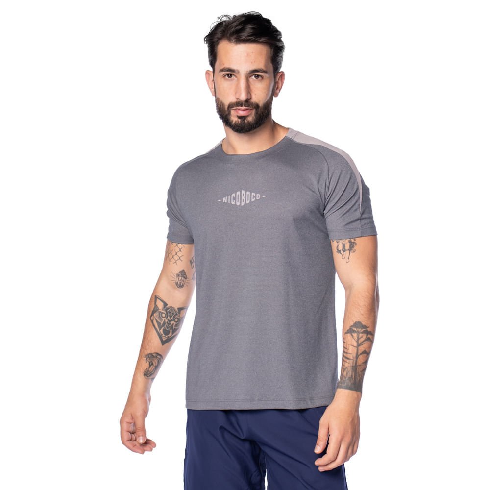 Camiseta Masculina Nicoboco Slim Fit Detalhe Ombros Cinza