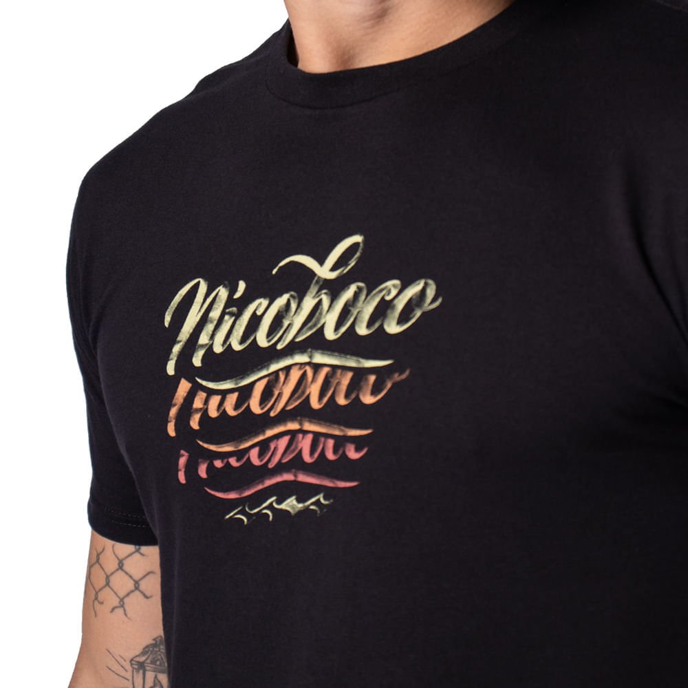 Camiseta Masculina Nicoboco Estampa Aquarela Preto Preto 3