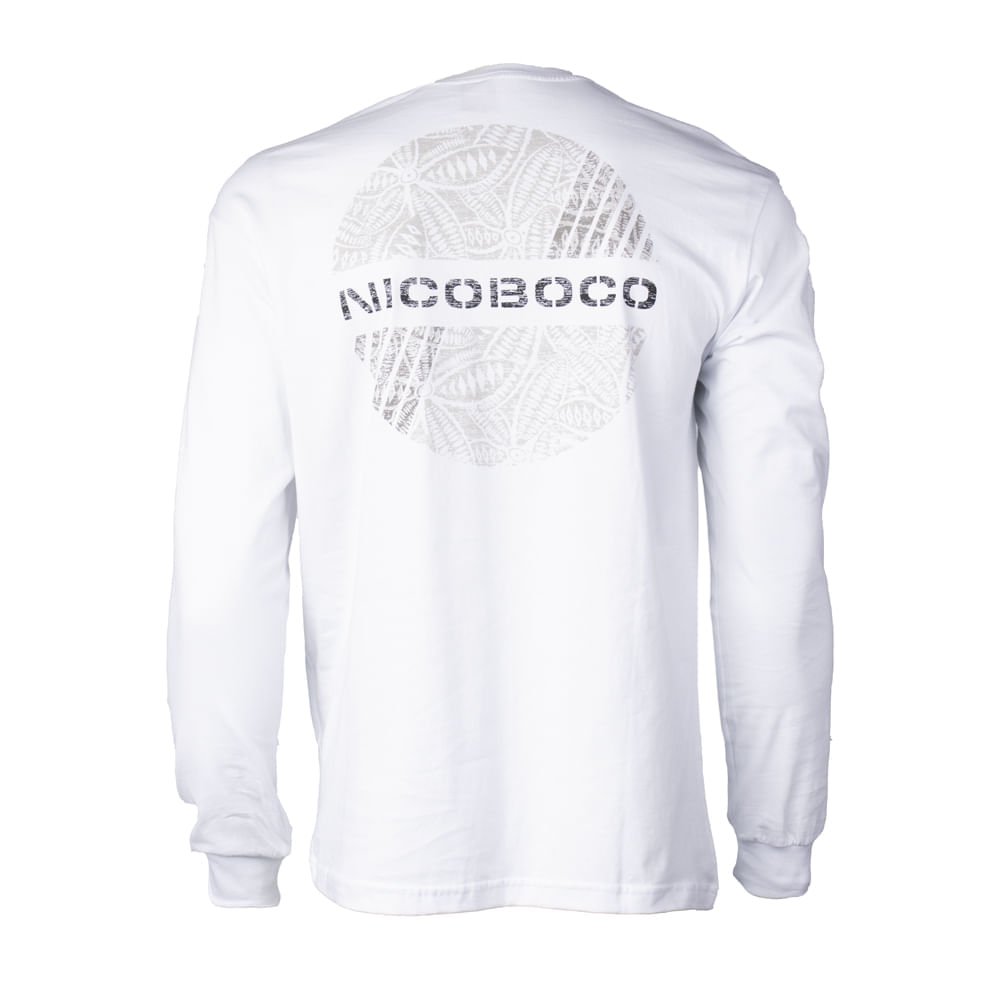 Camiseta Masculina Nicoboco Manga Longa Estampa Costas Branco Branco 2