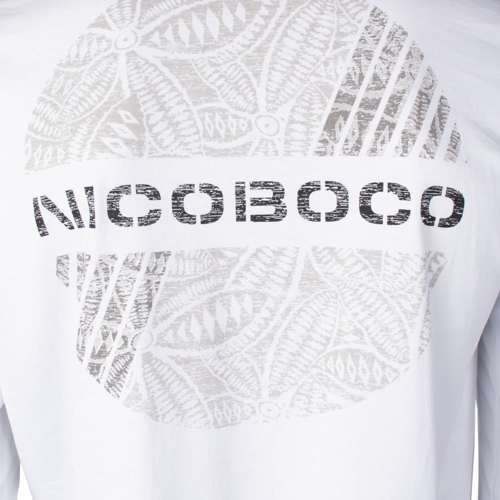 Camiseta Masculina Nicoboco Manga Longa Estampa Costas Branco Branco 3