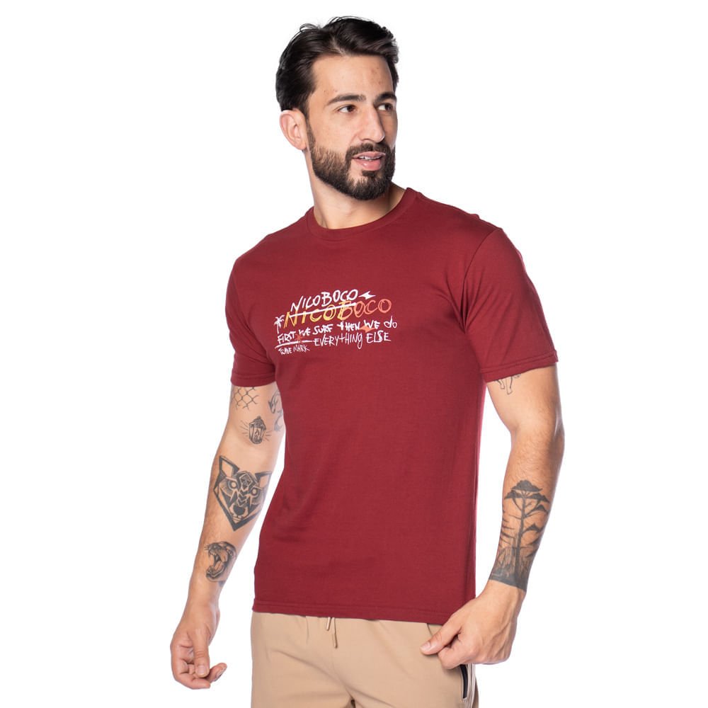 Camiseta Masculina Nicoboco Estampa Street Surf Bordo