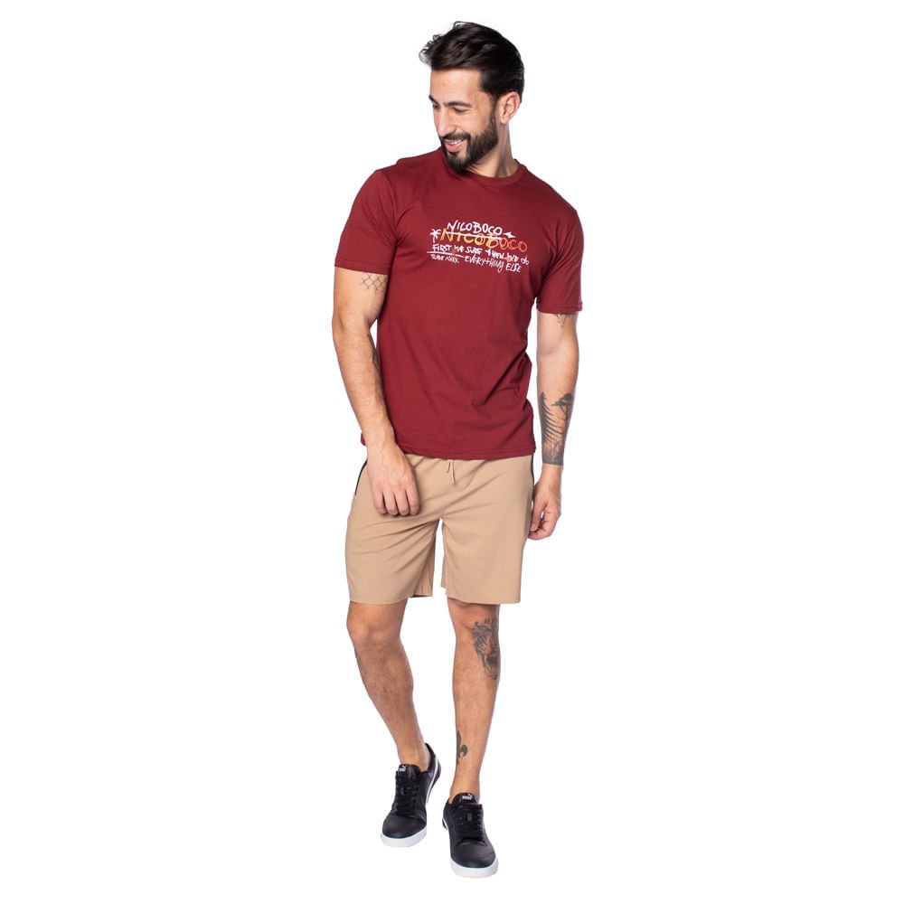 Camiseta Masculina Nicoboco Estampa Street Surf Bordo Bordô 4