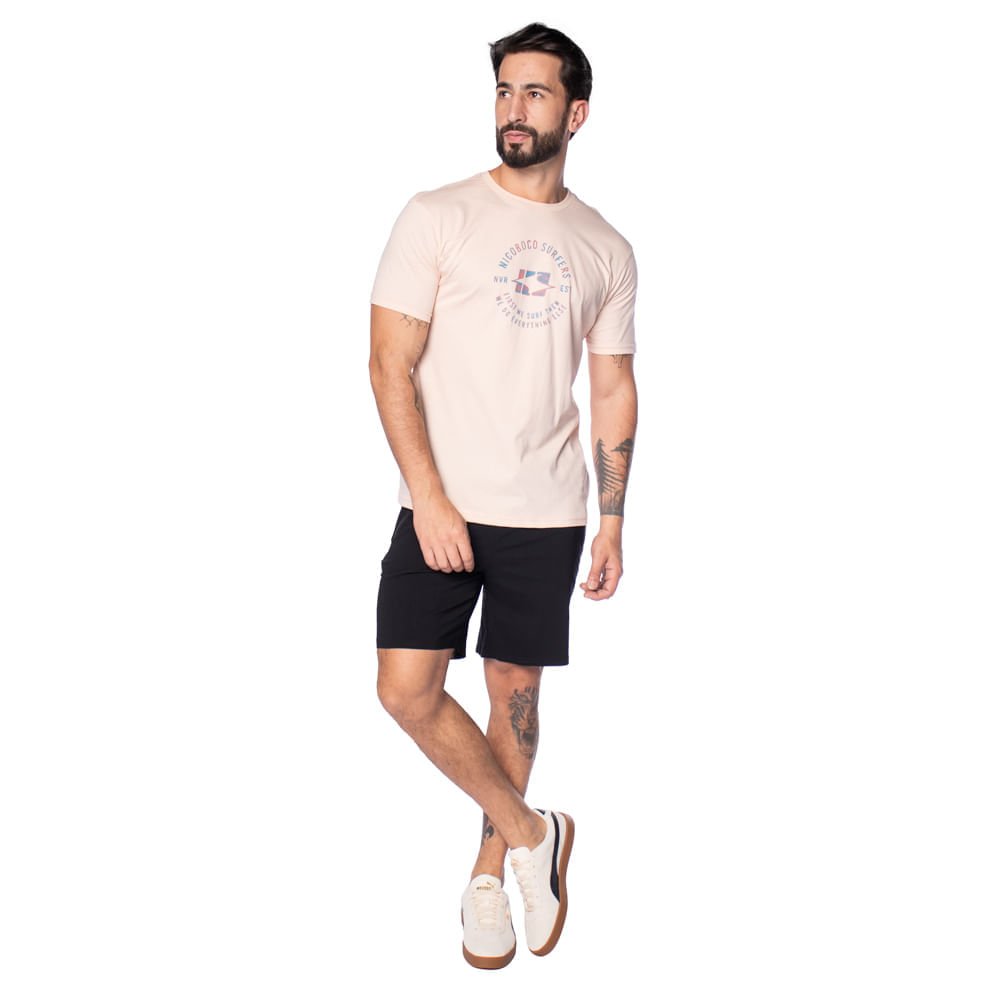 Camiseta Masculina Nicoboco Estampa Circular Rose Bege 4