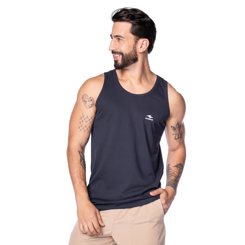 Regata Masculina Nicoboco Logo Relevo Branco/Marinho