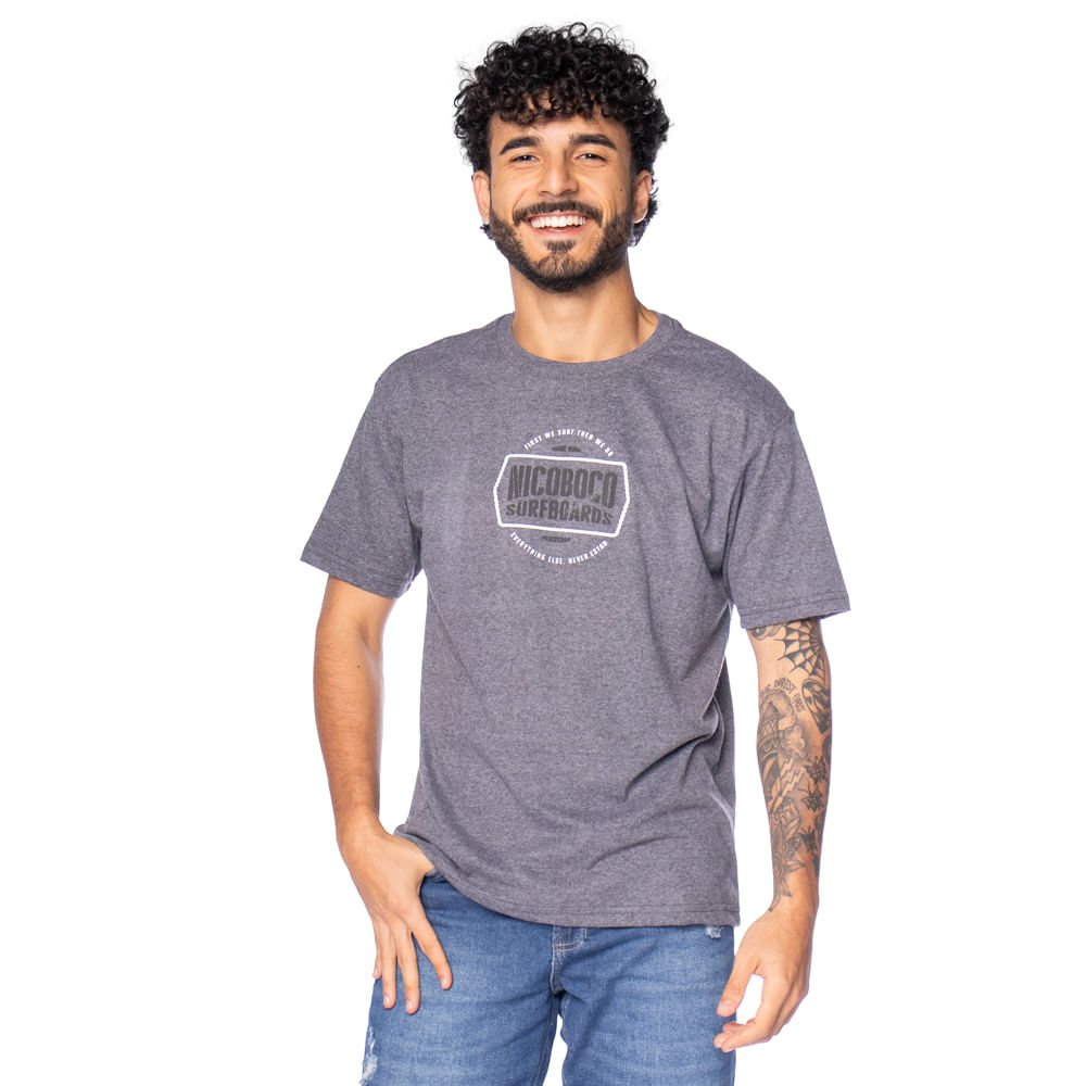 Camiseta Masculina Nicoboco Estampa Circular Cinza Escuro