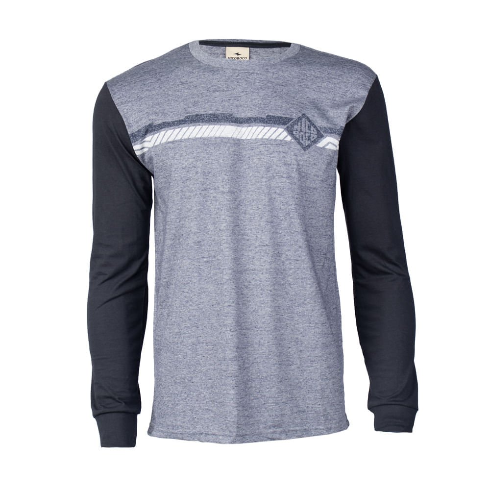 Camiseta Masculina Nicoboco Manga Longa Estampada Marinho