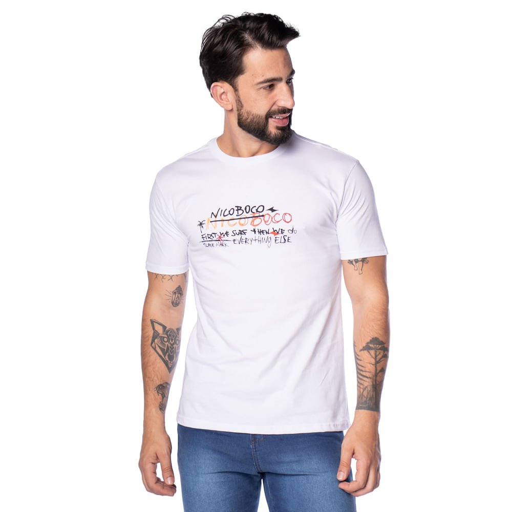 Camiseta Masculina Nicoboco Estampa Street Surf Branco