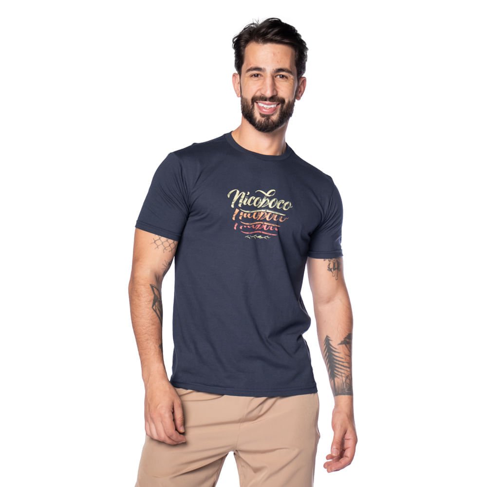 Camiseta Masculina Nicoboco Estampa Aquarela Marinho