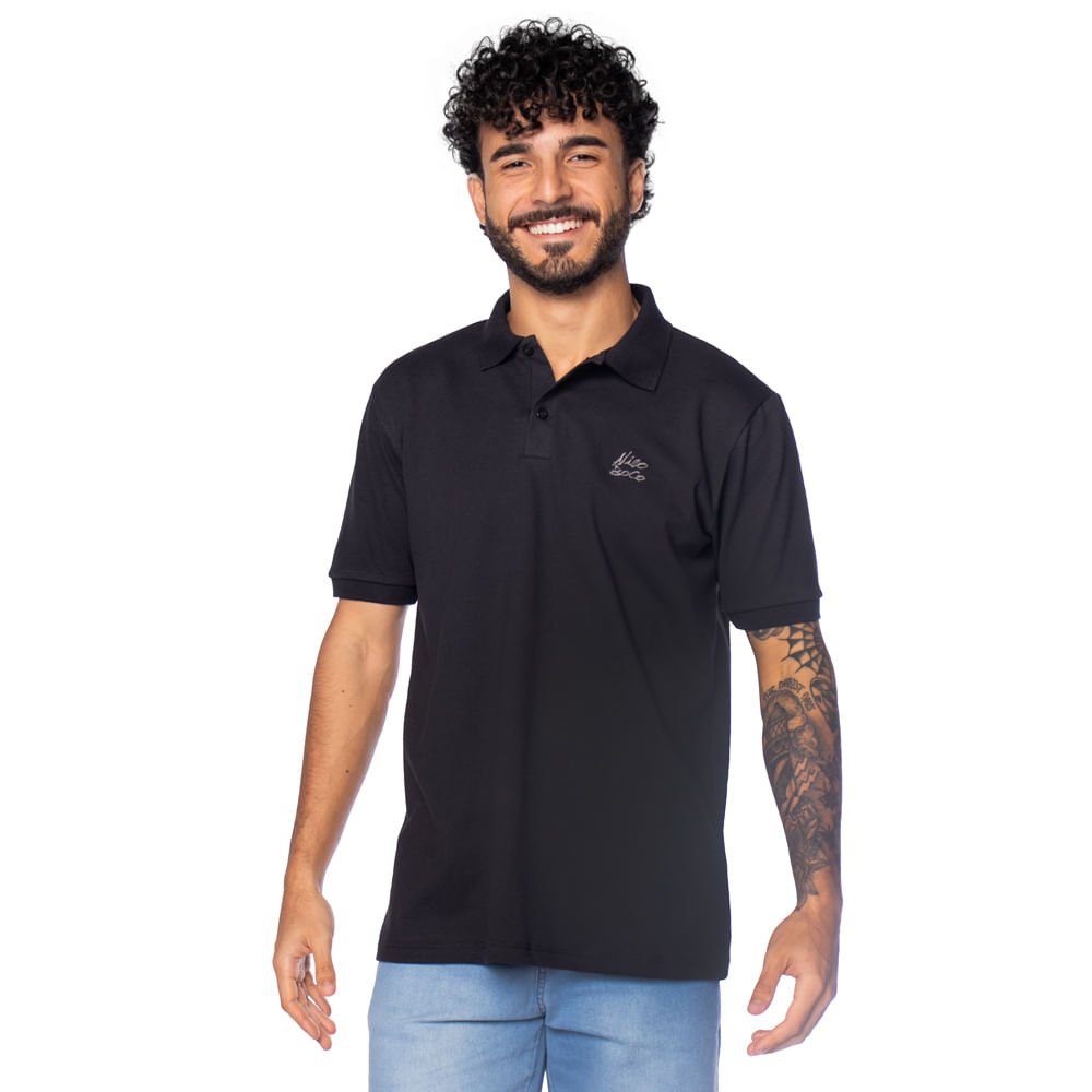 Camisa Polo Masculina Nicoboco Slim Manga Curta Preto