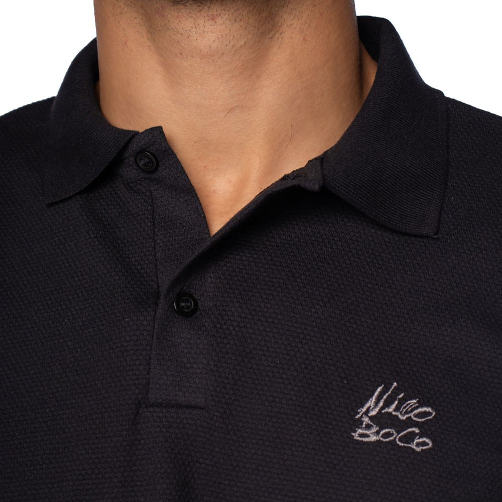 Camisa Polo Masculina Nicoboco Slim Manga Curta Preto Preto 2