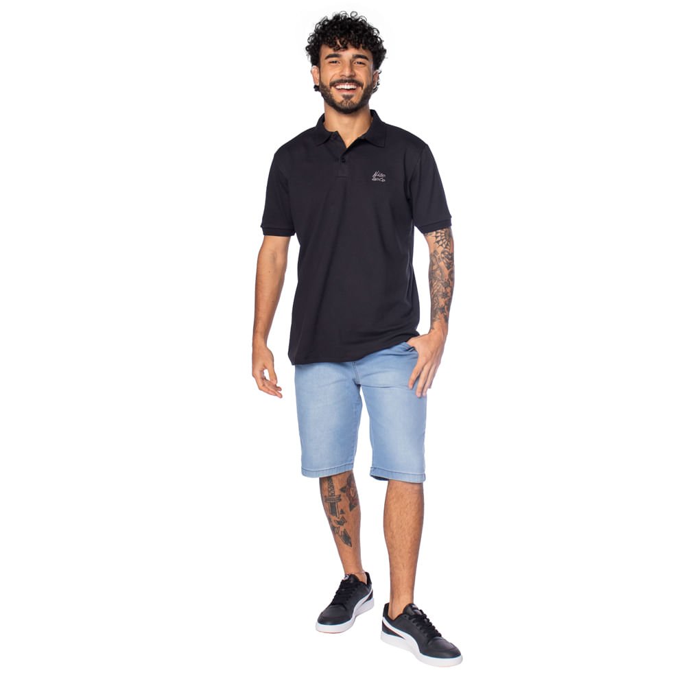 Camisa Polo Masculina Nicoboco Slim Manga Curta Preto Preto 4